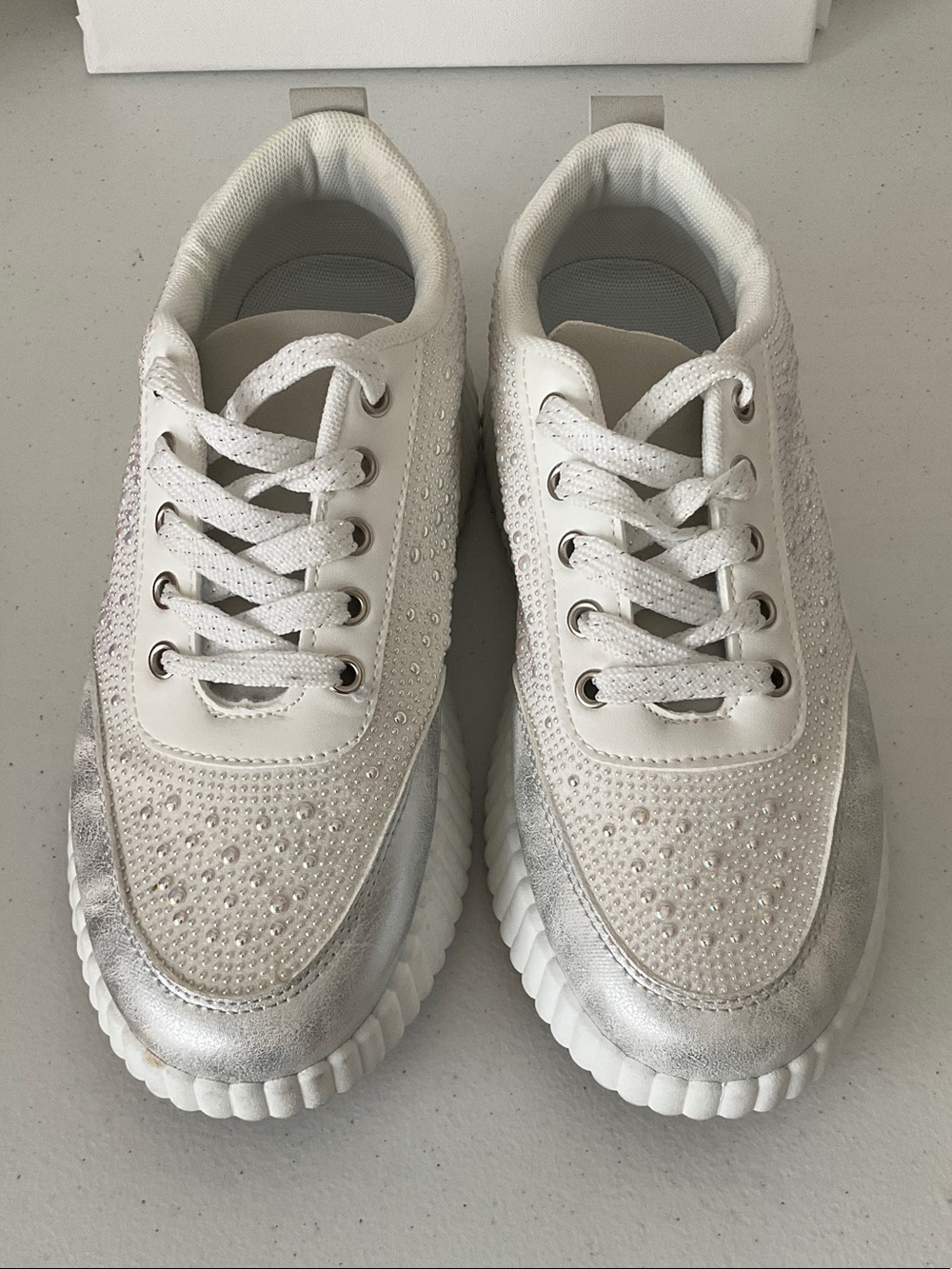 Comfort Est. 1946 Women's White Rhinestone Accent Lace-Up Sneakers